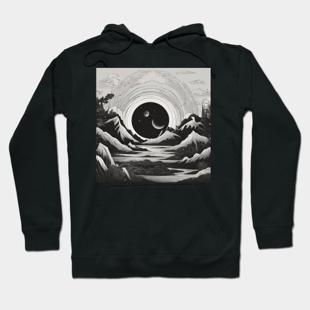 black and white painting of mountains artist Hoodie by nonagobich